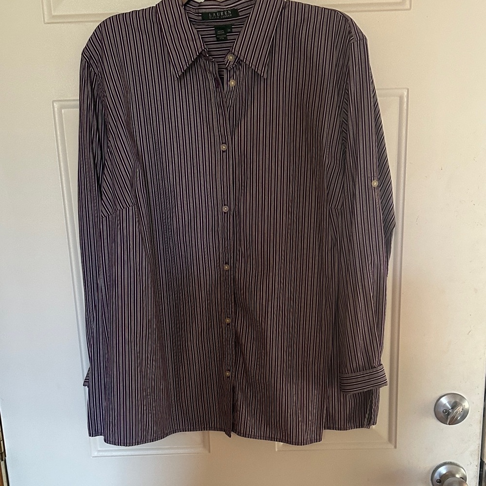 Lauren size 2x Dark Purple Striped Button Down Shirt.